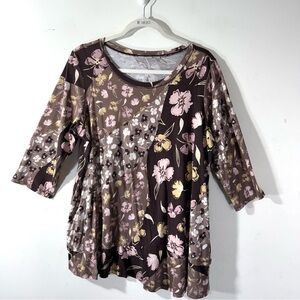 LOGO Lori Goldstein cotton modal Tunic Brown Floral